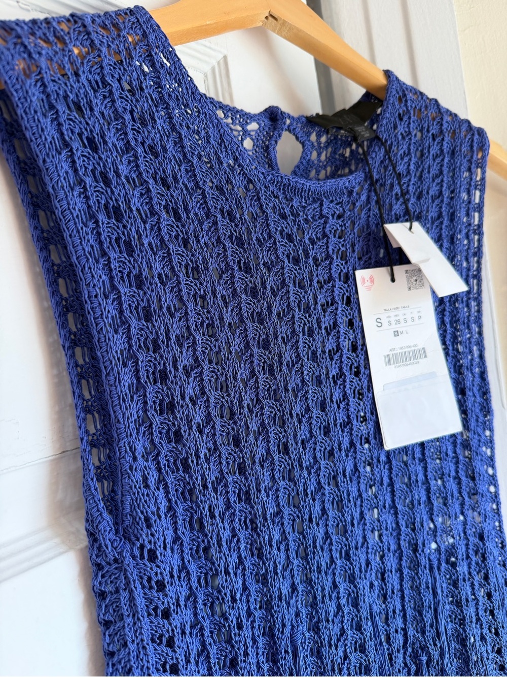 NWT Zara Crochet Fringe Sleeveless Top in Vivid Electric Periwinkle Blue Small - Picture 8 of 12